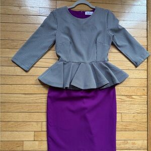 R&M Richards Purple and Black Peplum Dress